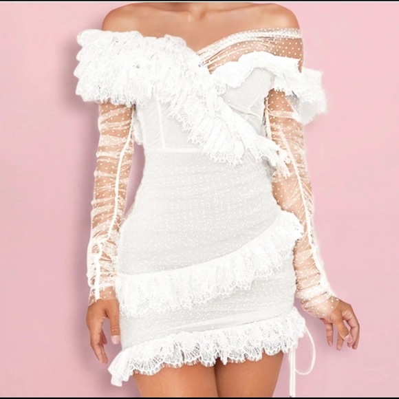 ASYMMETRICAL LACE MINI DRESS - Picture 2 of 4